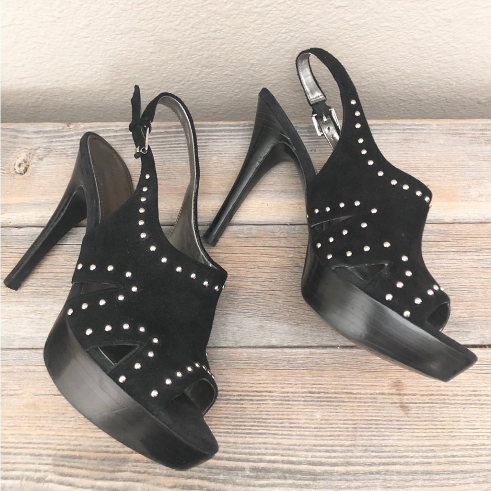 Marc Fisher Studded Black Velvet Platform Heels Size 7